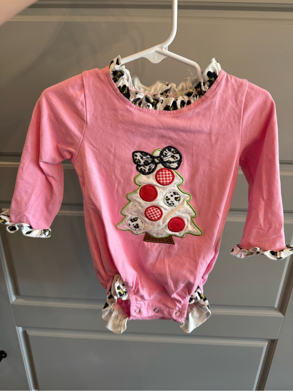 Pink Baby Romper bubble with Festive Tree Applique